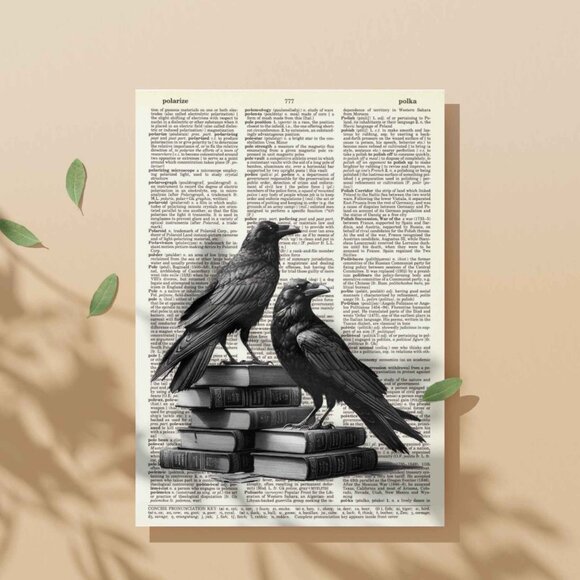 Raven Crow on Books DICTIONARY ART PRINT - Vintage Wall Decor Poster - Picture 3 of 12